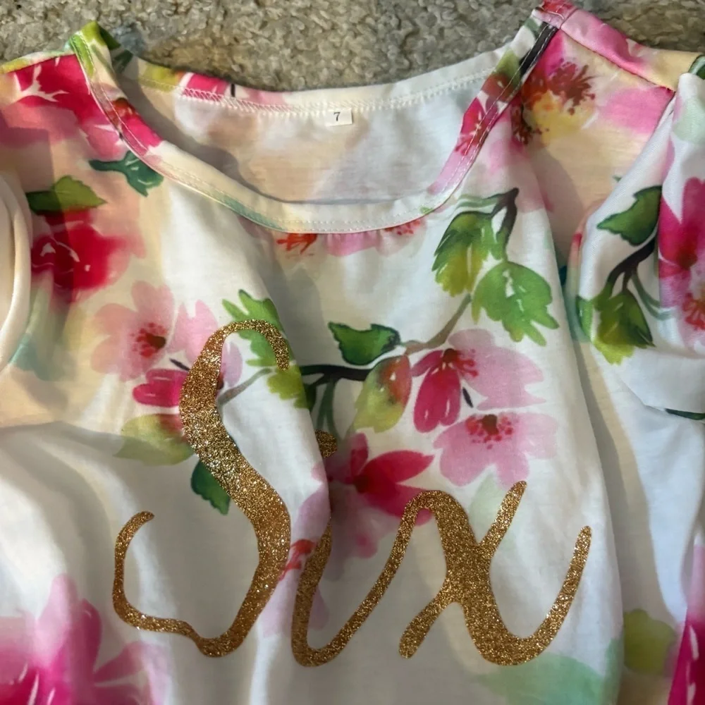 Grace and Lucille Pink Floral Tutu Dress Six 6 Birthday Pink White Long Sleeve
